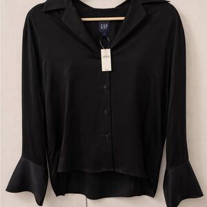 Gap Black Satin Button-Down Shirt NWT Small